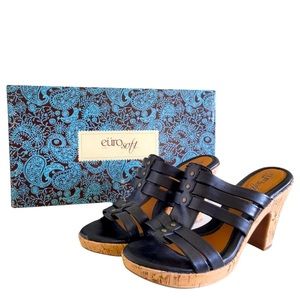 Euro Soft by Sofft Women's Black Strappy Sandal Cork Heel Faina. 8.5M Like new.